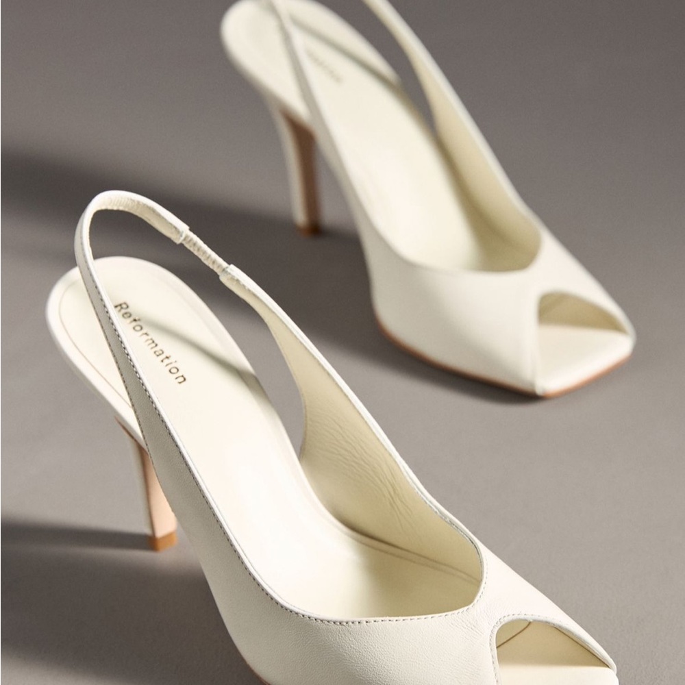 Reformation Cream Peep-Toe Slingback Heels